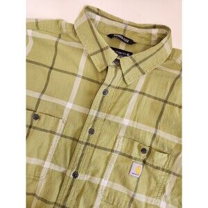 Carhartt Rugged Flex Shirt Men's 2XL Green‎ Short Sleeve Button Up Plaid Relaxed